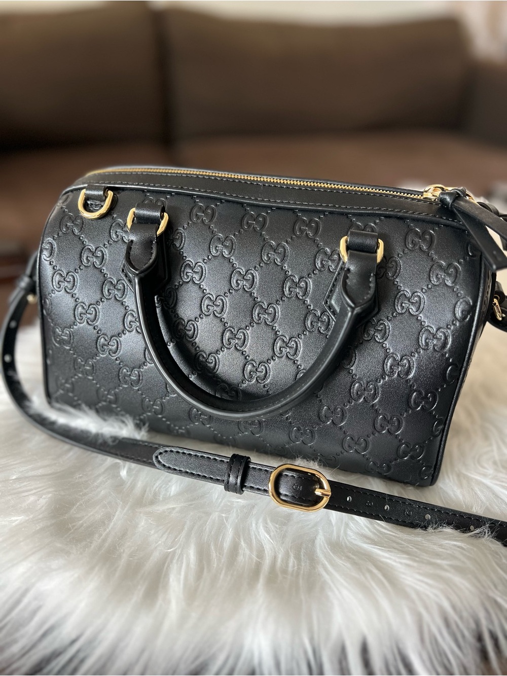 Black Embossed Barrel Shoulder Bag